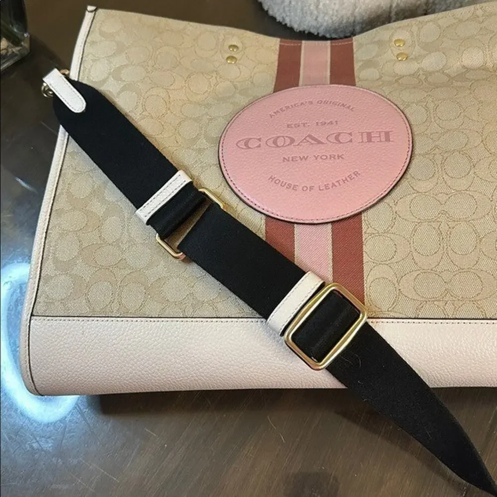 Coach Beige and Pink Signature Tote large with shoulder strap - Picture 9 of 12